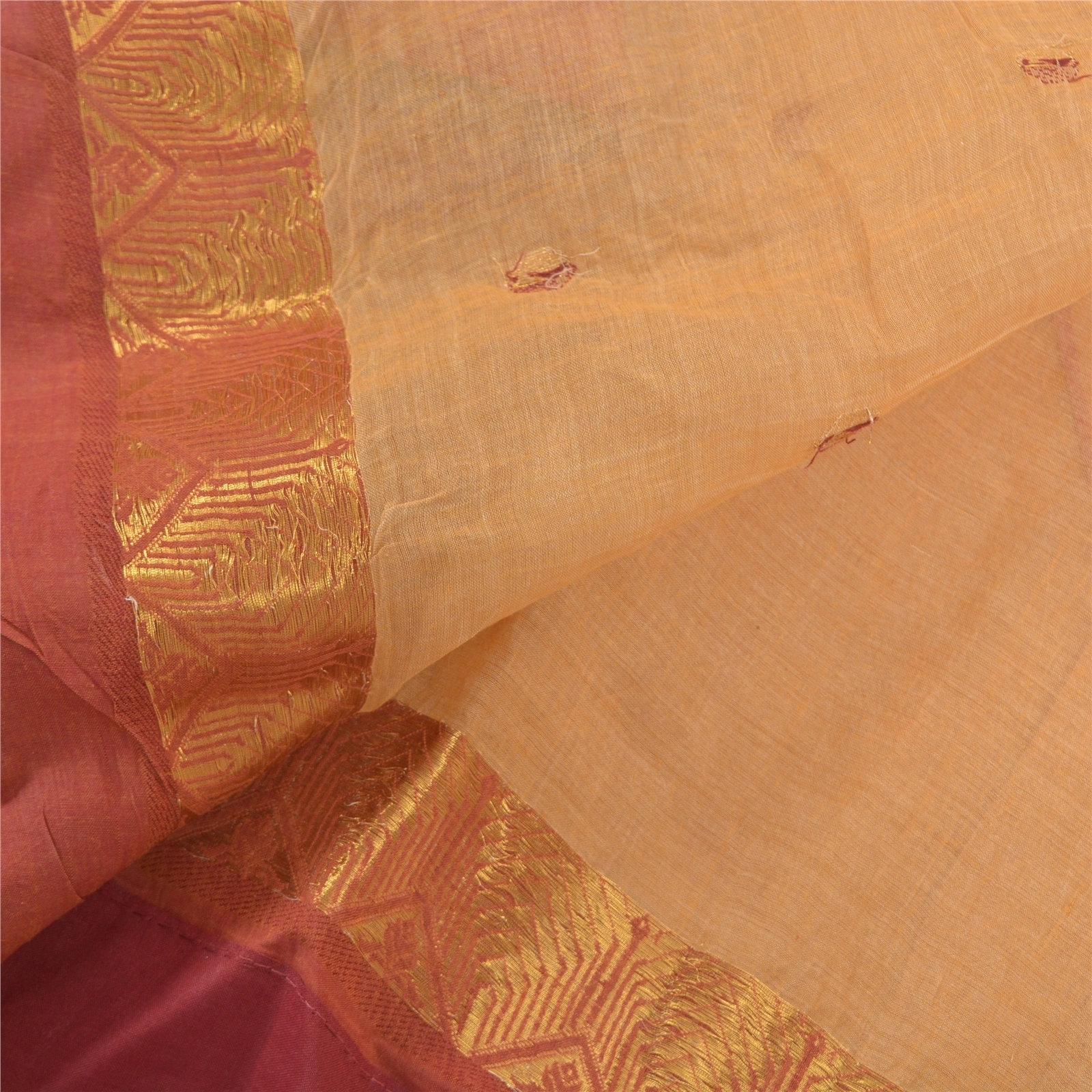 Sanskriti Vintage Beige Indian Sarees Pure Cotton Woven Premium Zari Sari Fabric, PS-57559-Shade Of Beige &amp; Brick Red-Woven Work-100% Pure Cotton-2