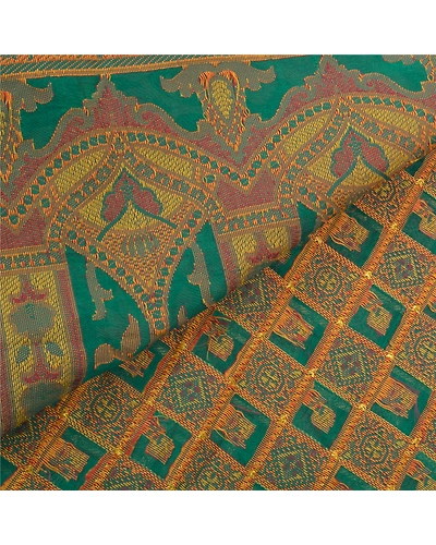Sanskriti Vintage Rama Green Sarees Blend Georgette Hand- Woven Sari Fabric, PS-57579-Shade Of Rama Green-Hand-Woven Work-Blend Georgette-3