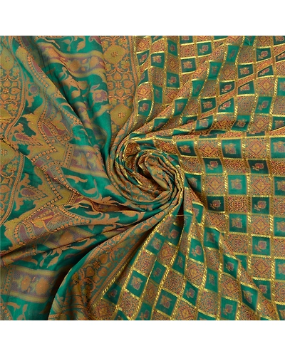Sanskriti Vintage Rama Green Sarees Blend Georgette Hand- Woven Sari Fabric, PS-57579-Shade Of Rama Green-Hand-Woven Work-Blend Georgette-7
