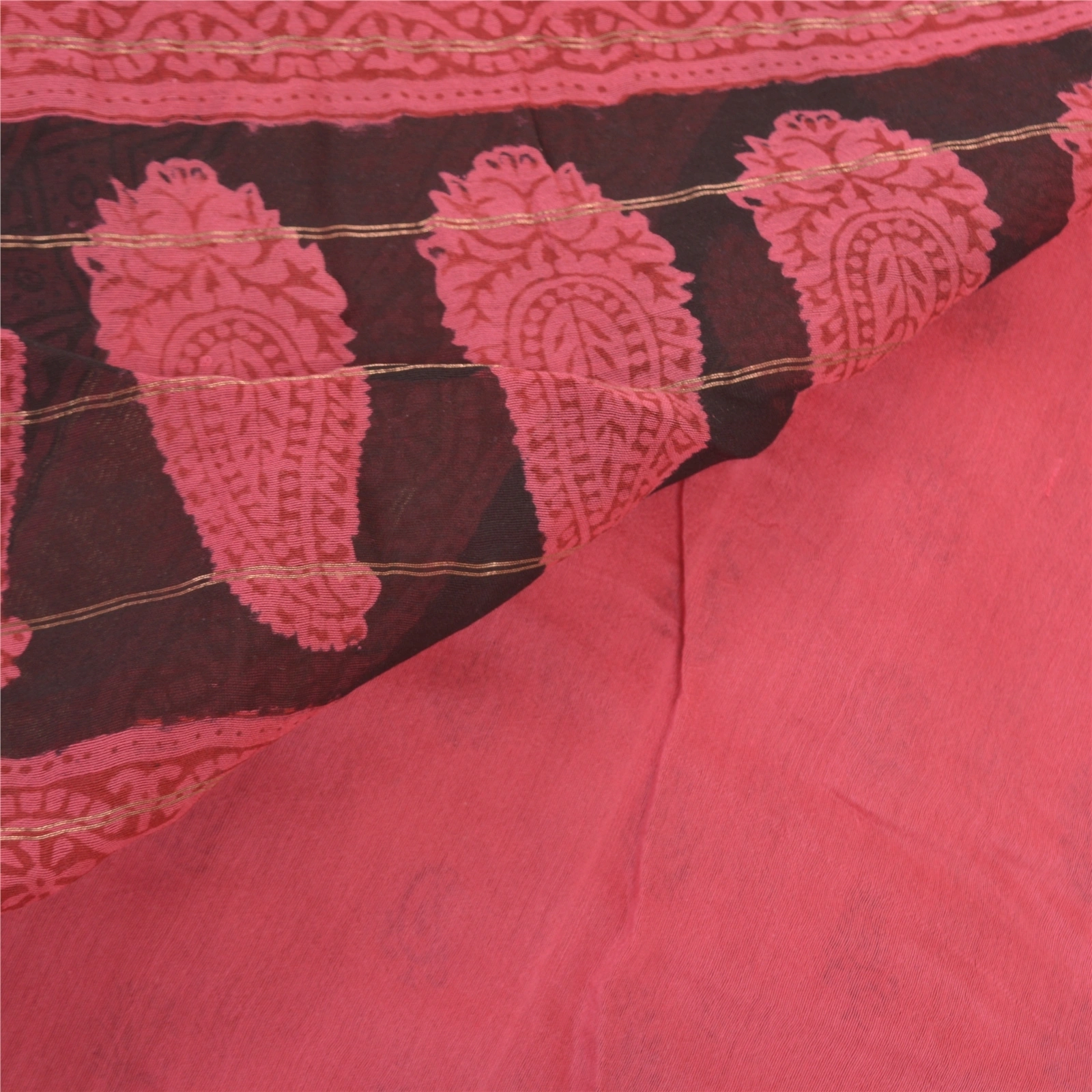 Sanskriti Vintage Pink Sarees Pure Silk Hand-Block Printed Fabric 5 Yard Sari, PS-57592-Pink-Hand-Block Print Work-100% Pure Silk-2