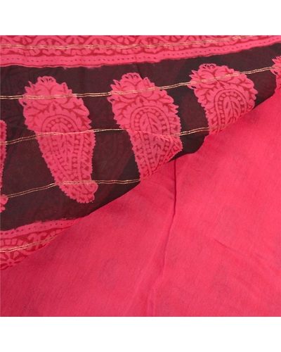 Sanskriti Vintage Pink Sarees Pure Silk Hand-Block Printed Fabric 5 Yard Sari, PS-57592-Pink-Hand-Block Print Work-100% Pure Silk-2