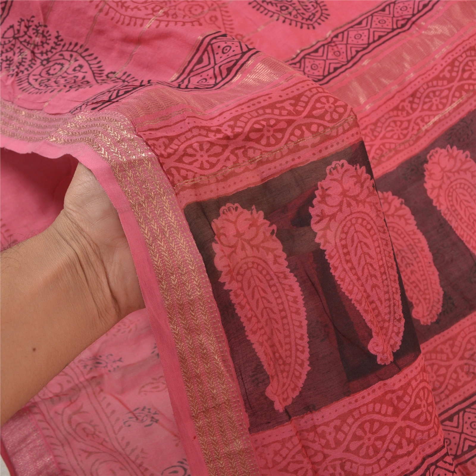 Sanskriti Vintage Pink Sarees Pure Silk Hand-Block Printed Fabric 5 Yard Sari, PS-57592-Pink-Hand-Block Print Work-100% Pure Silk-4