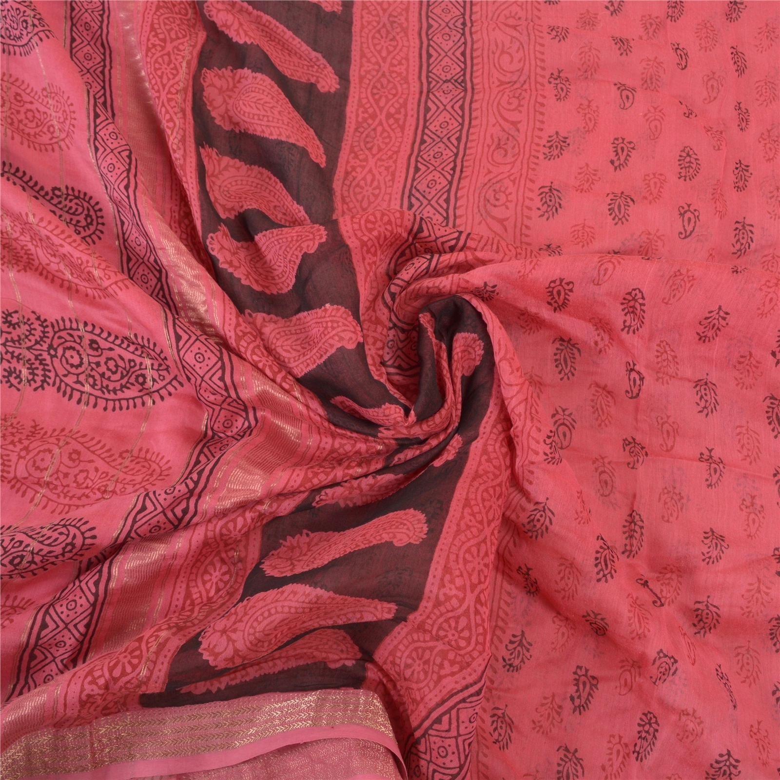 Sanskriti Vintage Pink Sarees Pure Silk Hand-Block Printed Fabric 5 Yard Sari, PS-57592-Pink-Hand-Block Print Work-100% Pure Silk-6