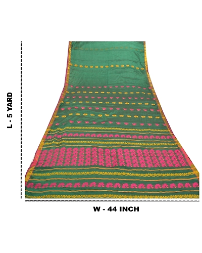 Sanskriti Vintage Green Indian Sarees Blend Silk Hand-Woven Peacock Sari Fabric, PS-57610-Green-Hand Woven Work-Blend Silk-1
