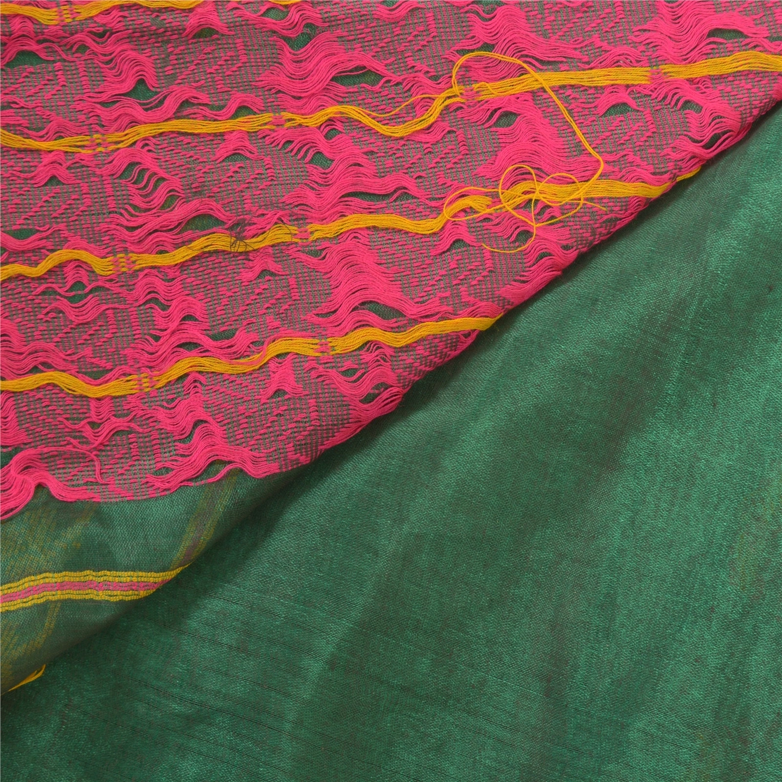 Sanskriti Vintage Green Indian Sarees Blend Silk Hand-Woven Peacock Sari Fabric, PS-57610-Green-Hand Woven Work-Blend Silk-2