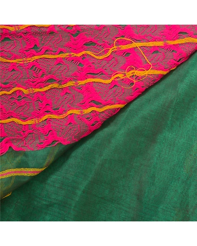 Sanskriti Vintage Green Indian Sarees Blend Silk Hand-Woven Peacock Sari Fabric, PS-57610-Green-Hand Woven Work-Blend Silk-2
