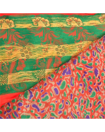 Sanskriti Vintage Orange Indian Sarees Pure Silk Handwoven Sari Craft Fabric, PS-57632-Orange-Woven Work-100% Pure Silk-2