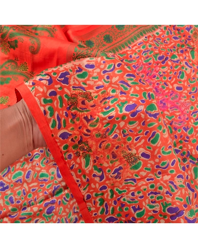 Sanskriti Vintage Orange Indian Sarees Pure Silk Handwoven Sari Craft Fabric, PS-57632-Orange-Woven Work-100% Pure Silk-4