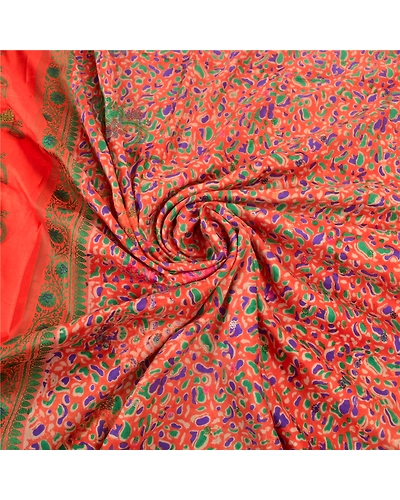 Sanskriti Vintage Orange Indian Sarees Pure Silk Handwoven Sari Craft Fabric, PS-57632-Orange-Woven Work-100% Pure Silk-6