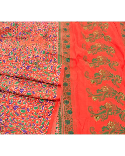 Sanskriti Vintage Orange Indian Sarees Pure Silk Handwoven Sari Craft Fabric, PS-57632-Orange-Woven Work-100% Pure Silk-7