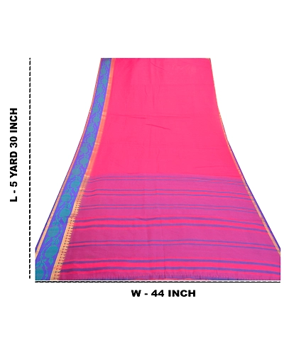Sanskriti Vintage Pink Indian Sarees Cotton Woven Sari Craft 5 Yard Fabric, PS-57633-Pink-Woven Work-Cotton-1