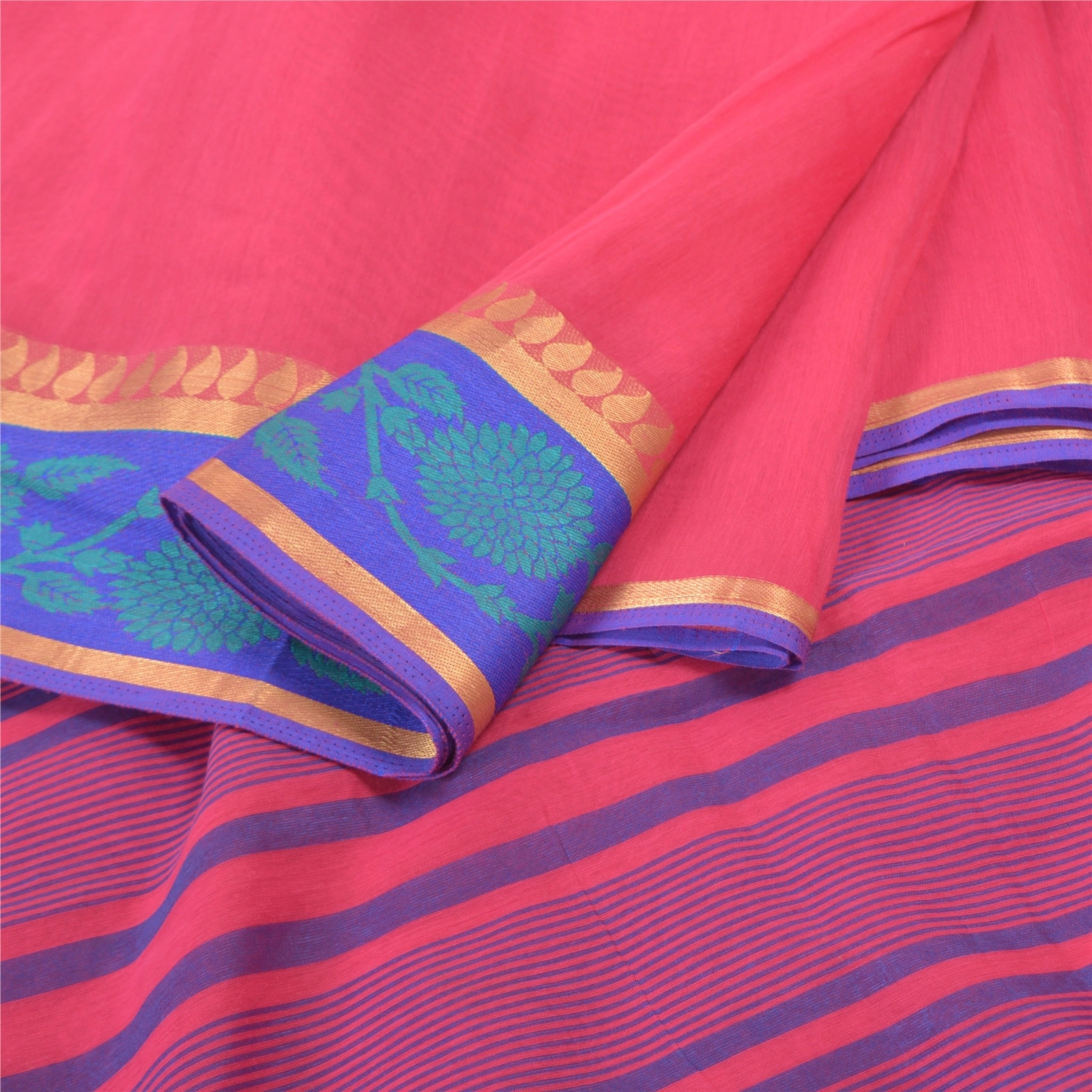 Sanskriti Vintage Pink Indian Sarees Cotton Woven Sari Craft 5 Yard Fabric, PS-57633-Pink-Woven Work-Cotton-2