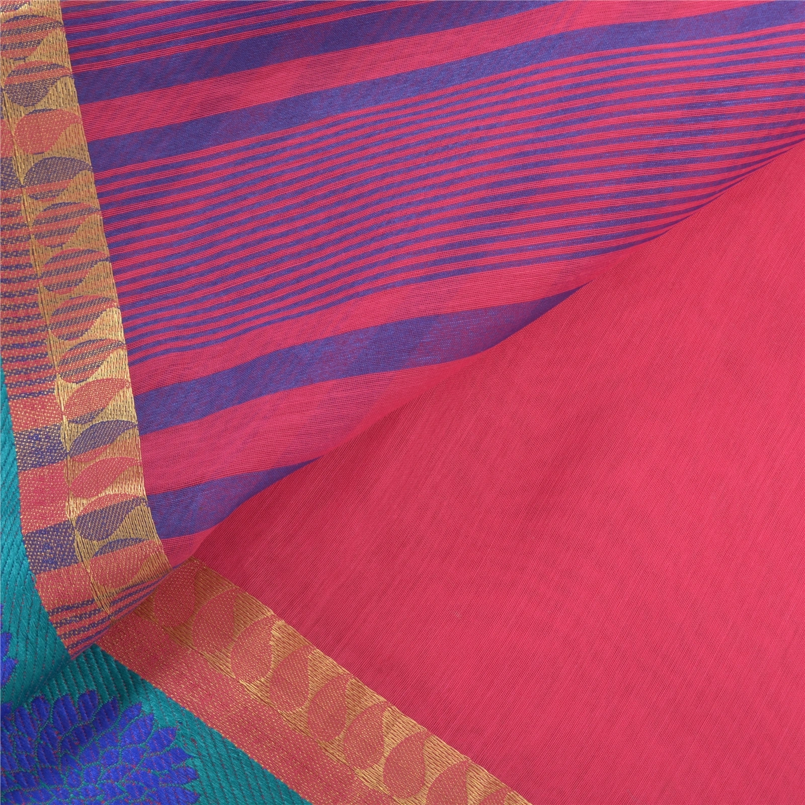 Sanskriti Vintage Pink Indian Sarees Cotton Woven Sari Craft 5 Yard Fabric, PS-57633-Pink-Woven Work-Cotton-3