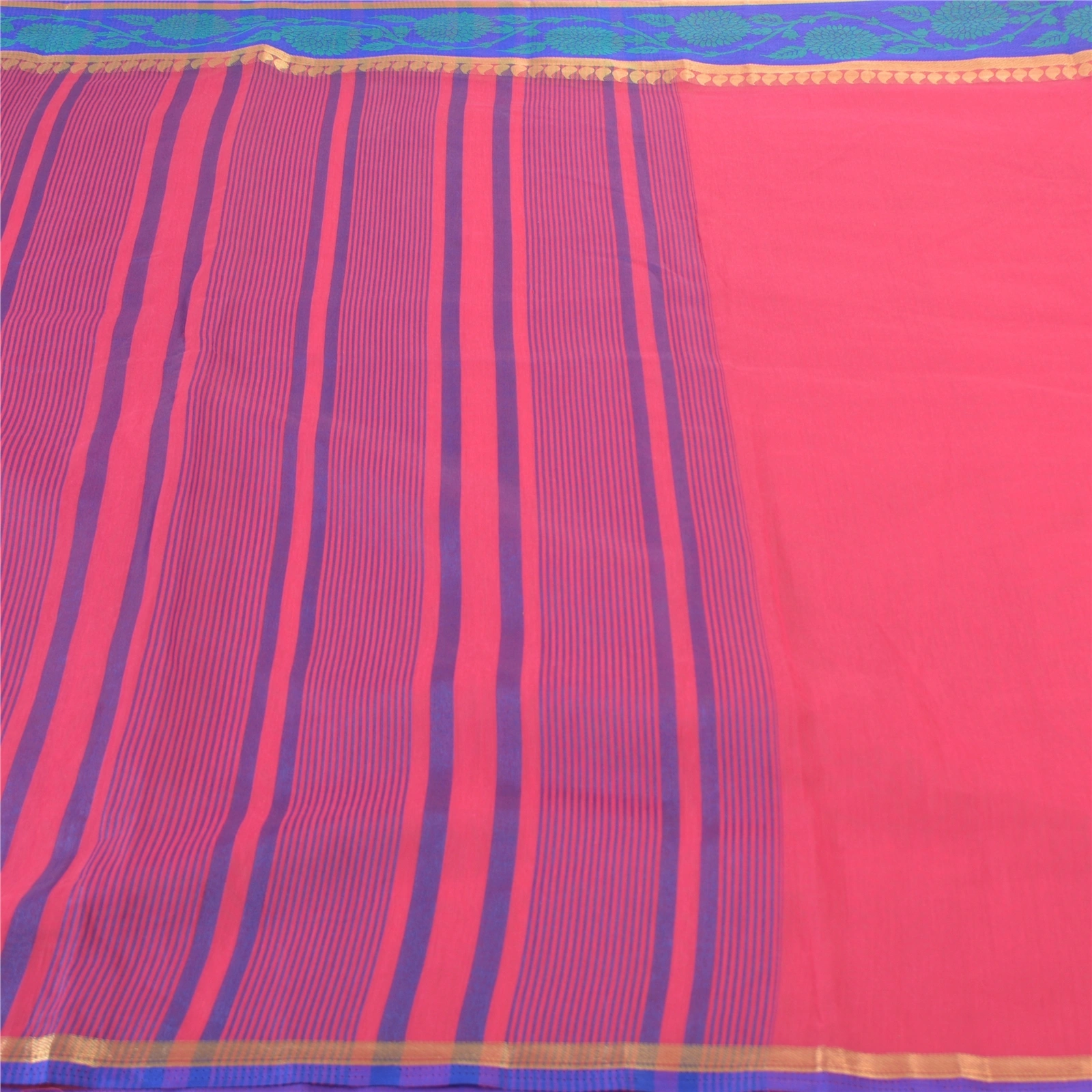 Sanskriti Vintage Pink Indian Sarees Cotton Woven Sari Craft 5 Yard Fabric, PS-57633-Pink-Woven Work-Cotton-4