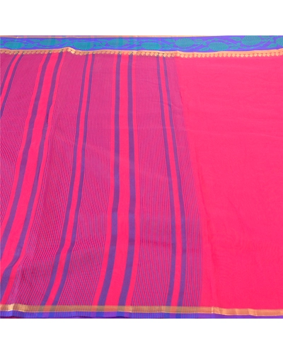 Sanskriti Vintage Pink Indian Sarees Cotton Woven Sari Craft 5 Yard Fabric, PS-57633-Pink-Woven Work-Cotton-4