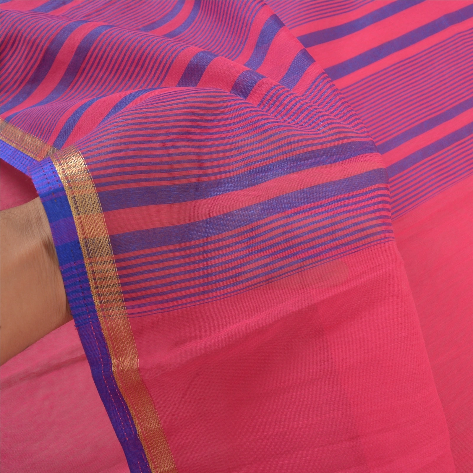 Sanskriti Vintage Pink Indian Sarees Cotton Woven Sari Craft 5 Yard Fabric, PS-57633-Pink-Woven Work-Cotton-5