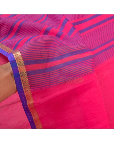 Sanskriti Vintage Pink Indian Sarees Cotton Woven Sari Craft 5 Yard Fabric, PS-57633-Pink-Woven Work-Cotton-5
