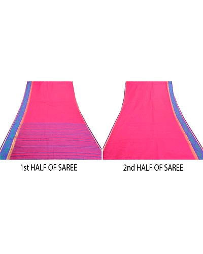 Sanskriti Vintage Pink Indian Sarees Cotton Woven Sari Craft 5 Yard Fabric, PS-57633-Pink-Woven Work-Cotton-6
