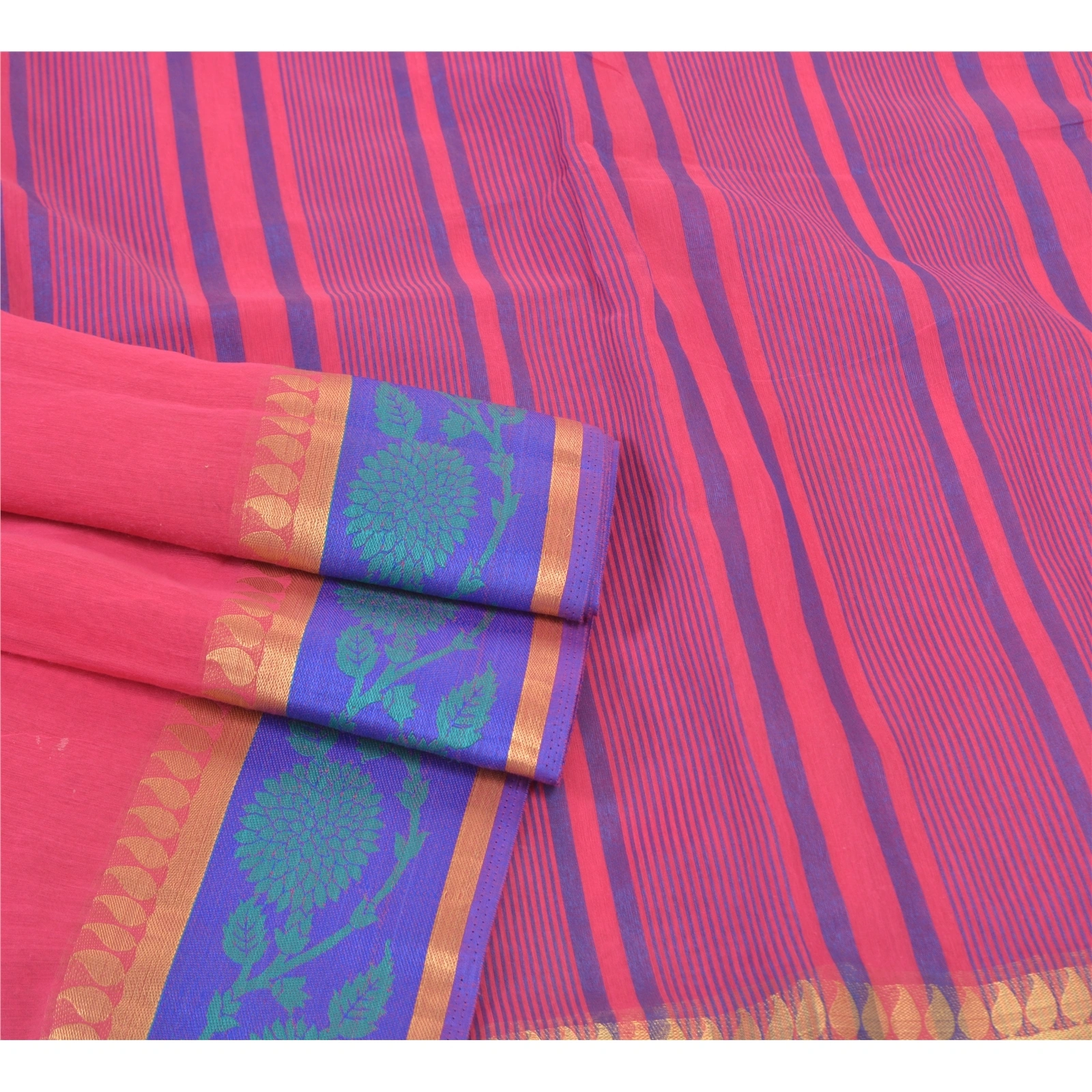 Sanskriti Vintage Pink Indian Sarees Cotton Woven Sari Craft 5 Yard Fabric, PS-57633-Pink-Woven Work-Cotton-8