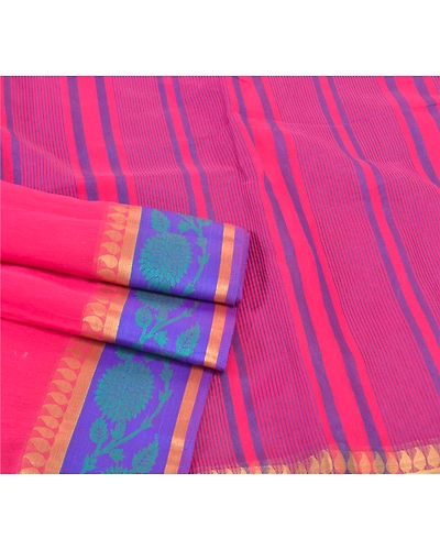 Sanskriti Vintage Pink Indian Sarees Cotton Woven Sari Craft 5 Yard Fabric, PS-57633-Pink-Woven Work-Cotton-8