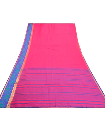 Sanskriti Vintage Pink Indian Sarees Cotton Woven Sari Craft 5 Yard Fabric, PS-57633-Pink-Woven Work-Cotton-9