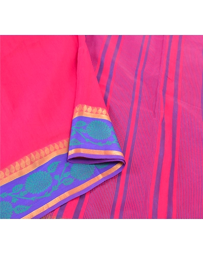 Sanskriti Vintage Pink Indian Sarees Cotton Woven Sari Craft 5 Yard Fabric, PS-57633-Pink-Woven Work-Cotton-10