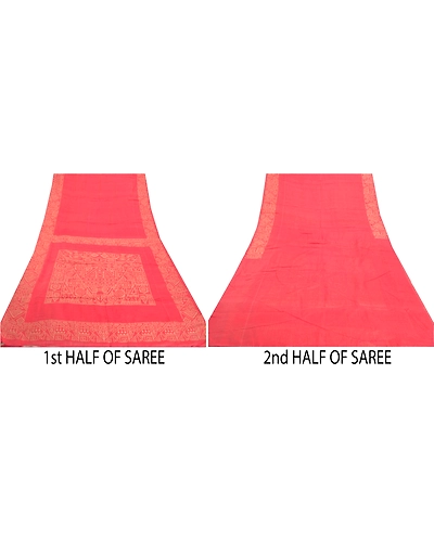 Sanskriti Vintage Hand-Woven Cotton Silk Sarees Pink Premium Indian Sari Fabric, PS-57652-Shade Of Pink-Hand Woven Work-Cotton Silk-5