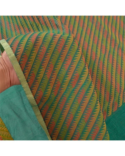 Sanskriti Vintage Green Sarees Art Silk Woven Premium Sari 5 Yard Craft Fabric, PS-57675-Green-Woven Work-Art (Artificial) Silk-4