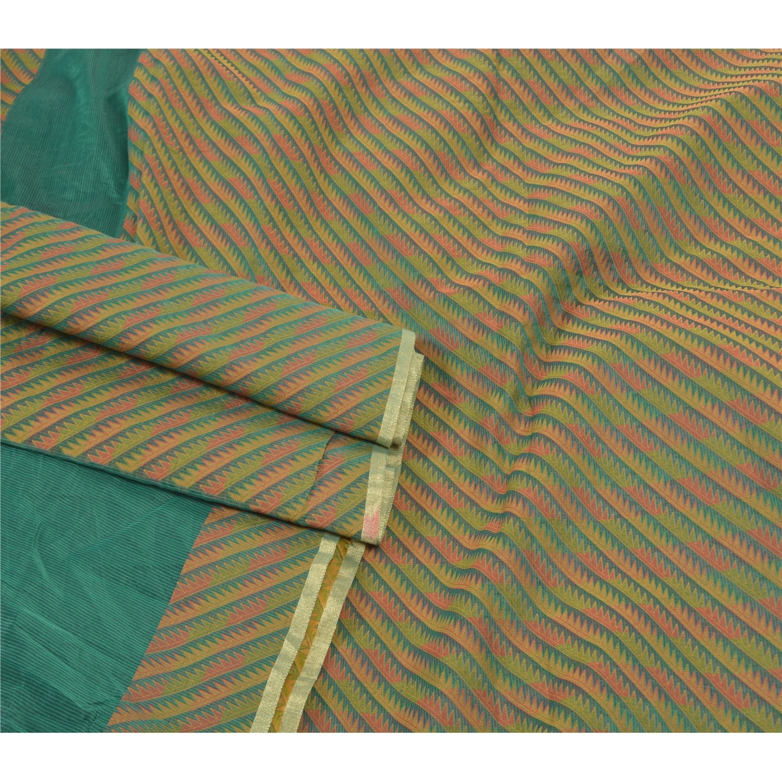 Sanskriti Vintage Green Sarees Art Silk Woven Premium Sari 5 Yard Craft Fabric, PS-57675-Green-Woven Work-Art (Artificial) Silk-7