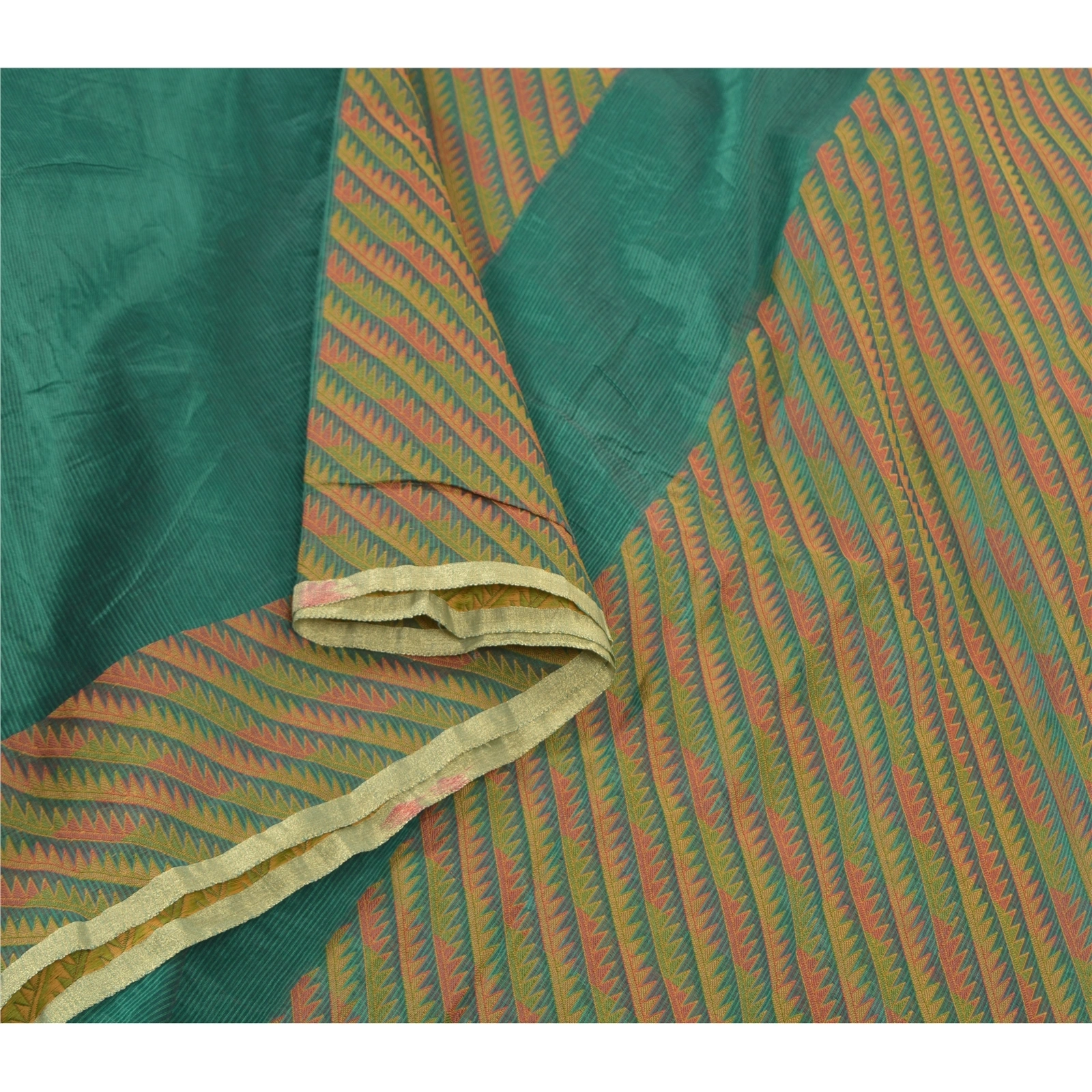 Sanskriti Vintage Green Sarees Art Silk Woven Premium Sari 5 Yard Craft Fabric, PS-57675-Green-Woven Work-Art (Artificial) Silk-9