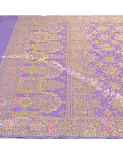 Sanskriti Vintage Purple Sarees Art Silk Hand-Woven Premium Sari 5 Yard Fabric, PS-57699-Purple-Hand-Woven Work-Art (Artificial) Silk-3