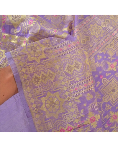 Sanskriti Vintage Purple Sarees Art Silk Hand-Woven Premium Sari 5 Yard Fabric, PS-57699-Purple-Hand-Woven Work-Art (Artificial) Silk-4
