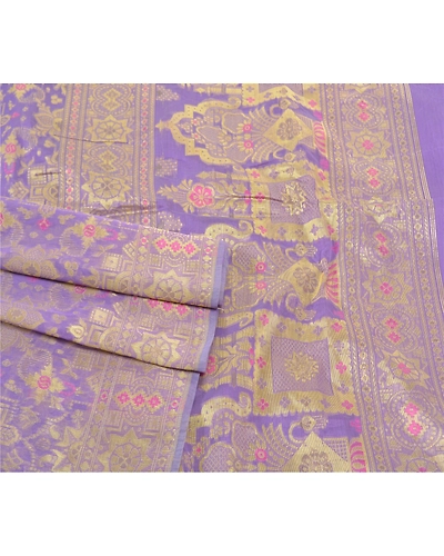 Sanskriti Vintage Purple Sarees Art Silk Hand-Woven Premium Sari 5 Yard Fabric, PS-57699-Purple-Hand-Woven Work-Art (Artificial) Silk-7