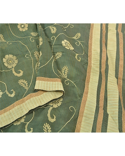 Sanskriti Vintage Green Sarees 100% Pure Silk Embroidered Kota Sari Fabric, PS-57700-Green-Thread Work-100% Pure Silk-1