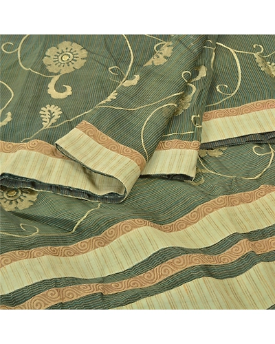 Sanskriti Vintage Green Sarees 100% Pure Silk Embroidered Kota Sari Fabric, PS-57700-Green-Thread Work-100% Pure Silk-2
