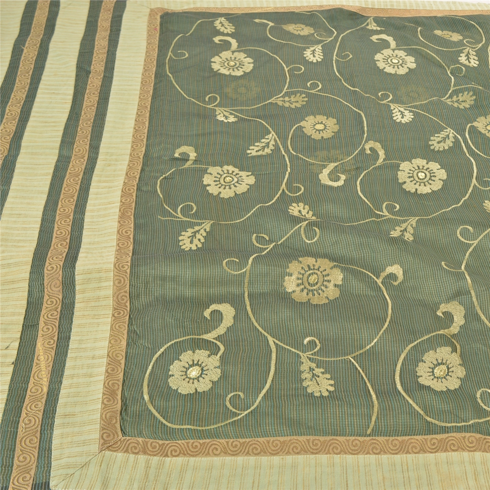 Sanskriti Vintage Green Sarees 100% Pure Silk Embroidered Kota Sari Fabric, PS-57700-Green-Thread Work-100% Pure Silk-4