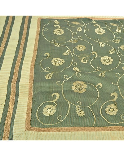 Sanskriti Vintage Green Sarees 100% Pure Silk Embroidered Kota Sari Fabric, PS-57700-Green-Thread Work-100% Pure Silk-4
