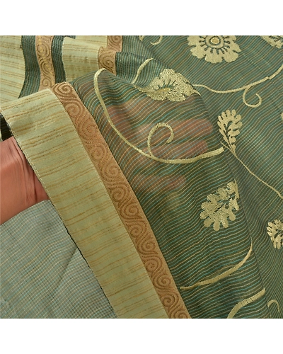Sanskriti Vintage Green Sarees 100% Pure Silk Embroidered Kota Sari Fabric, PS-57700-Green-Thread Work-100% Pure Silk-5