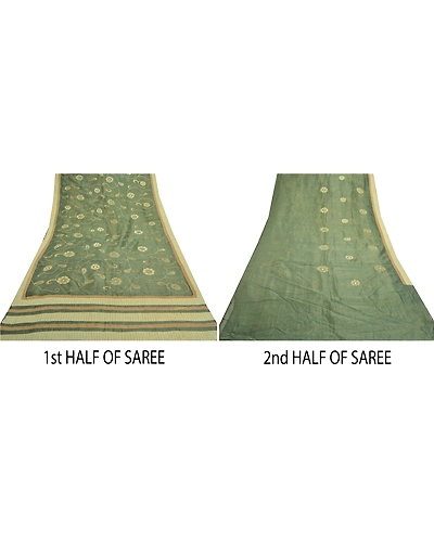 Sanskriti Vintage Green Sarees 100% Pure Silk Embroidered Kota Sari Fabric, PS-57700-Green-Thread Work-100% Pure Silk-6