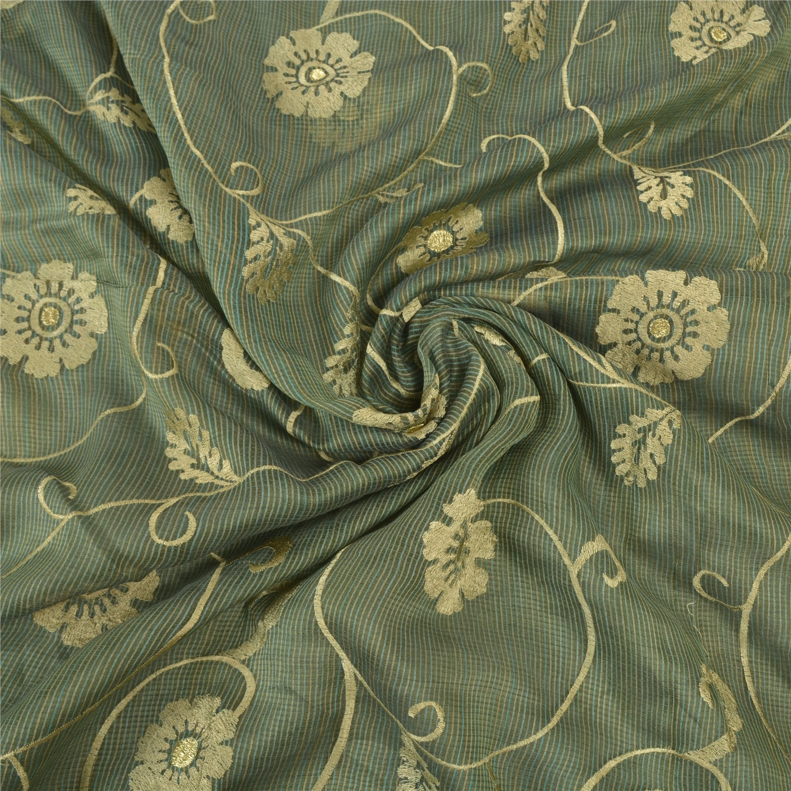 Sanskriti Vintage Green Sarees 100% Pure Silk Embroidered Kota Sari Fabric, PS-57700-Green-Thread Work-100% Pure Silk-7