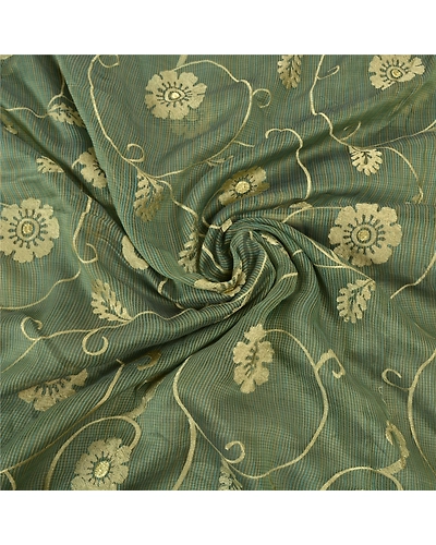 Sanskriti Vintage Green Sarees 100% Pure Silk Embroidered Kota Sari Fabric, PS-57700-Green-Thread Work-100% Pure Silk-7