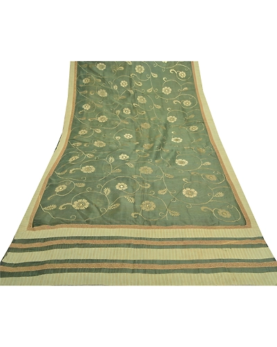 Sanskriti Vintage Green Sarees 100% Pure Silk Embroidered Kota Sari Fabric, PS-57700-Green-Thread Work-100% Pure Silk-9