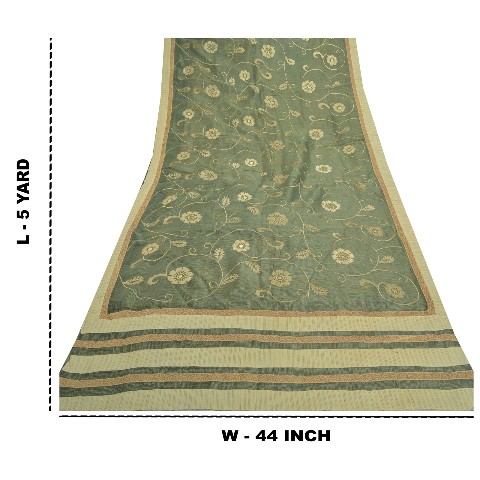 Sanskriti Vintage Green Sarees 100% Pure Silk Embroidered Kota Sari Fabric, PS-57700-Green-Thread Work-100% Pure Silk-10