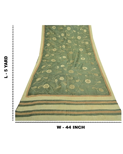 Sanskriti Vintage Green Sarees 100% Pure Silk Embroidered Kota Sari Fabric, PS-57700-Green-Thread Work-100% Pure Silk-10