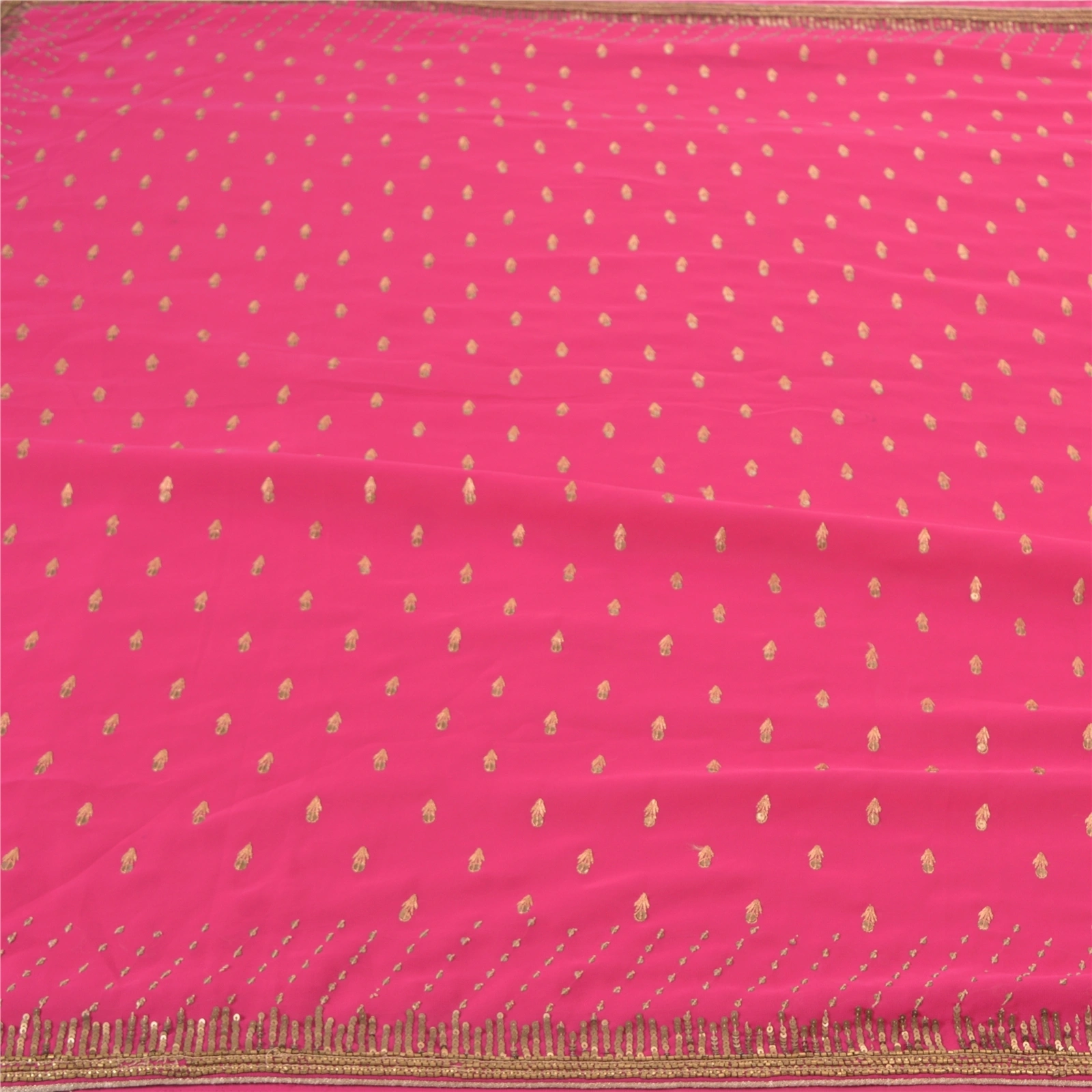 Sanskriti Vintage Magenta Sarees Georgette Hand Beaded Ethnic Sari Craft Fabric, PS-57703-Magenta-Sequins Work-Georgette-3