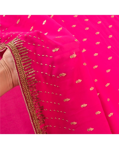 Sanskriti Vintage Magenta Sarees Georgette Hand Beaded Ethnic Sari Craft Fabric, PS-57703-Magenta-Sequins Work-Georgette-4