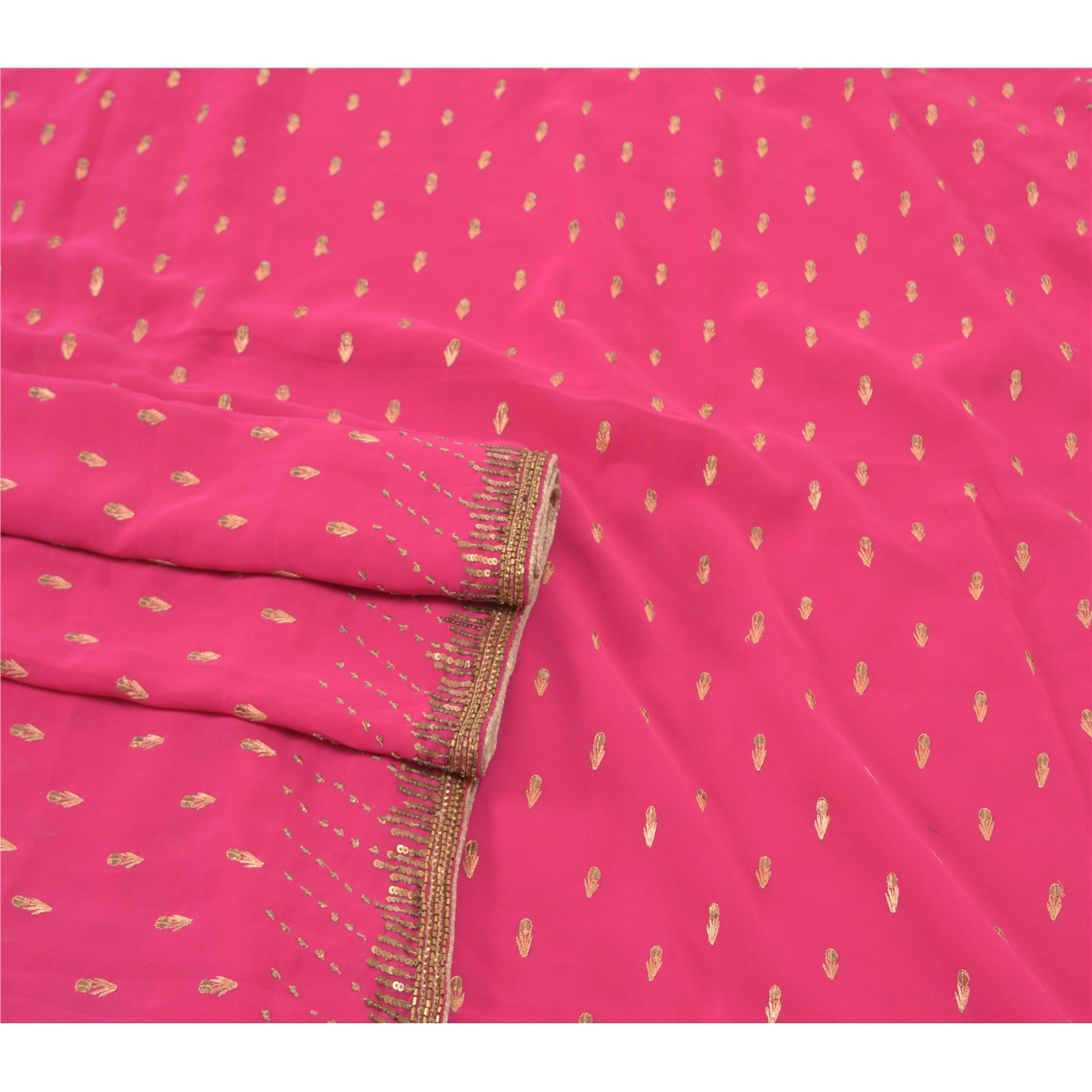 Sanskriti Vintage Magenta Sarees Georgette Hand Beaded Ethnic Sari Craft Fabric, PS-57703-Magenta-Sequins Work-Georgette-7