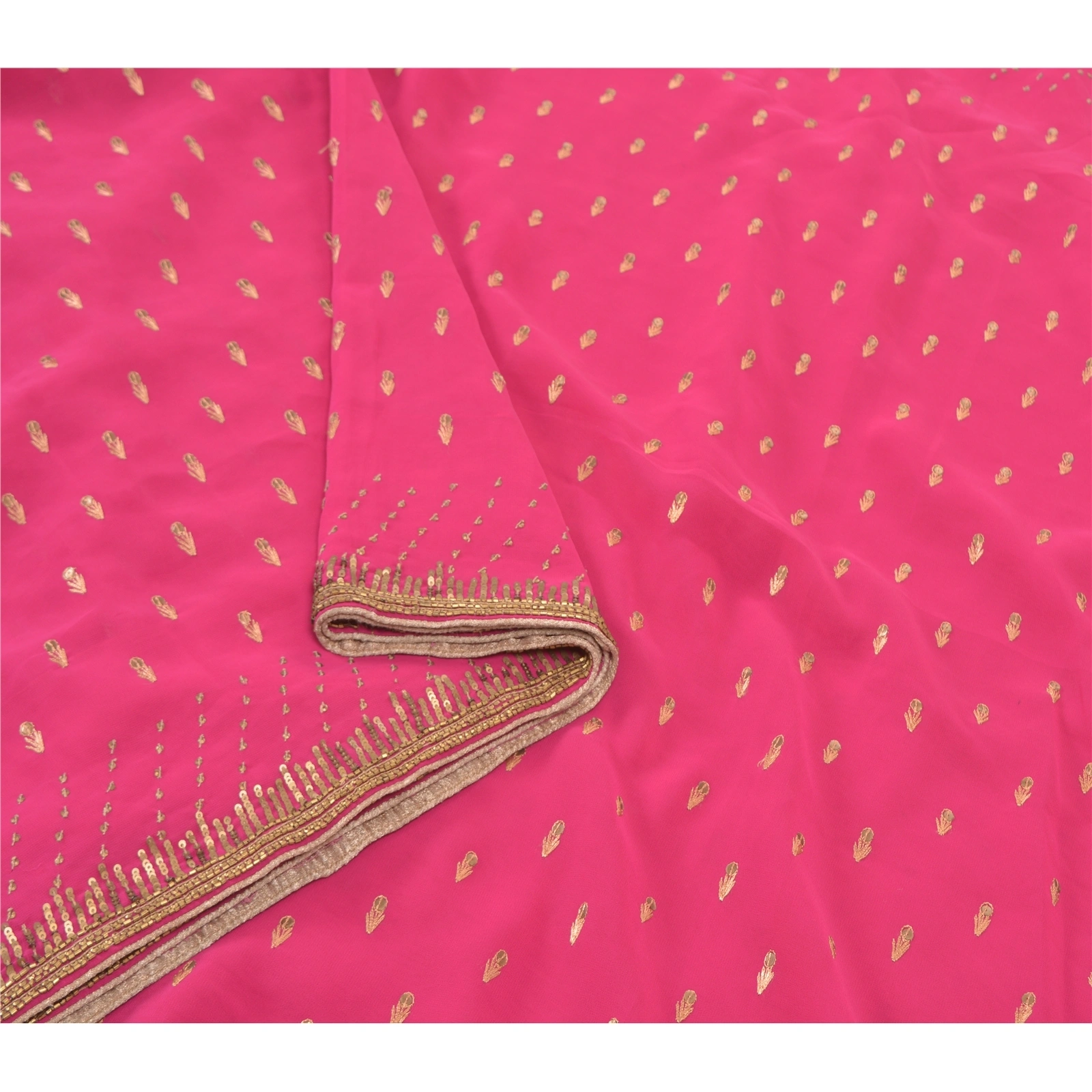 Sanskriti Vintage Magenta Sarees Georgette Hand Beaded Ethnic Sari Craft Fabric, PS-57703-Magenta-Sequins Work-Georgette-9