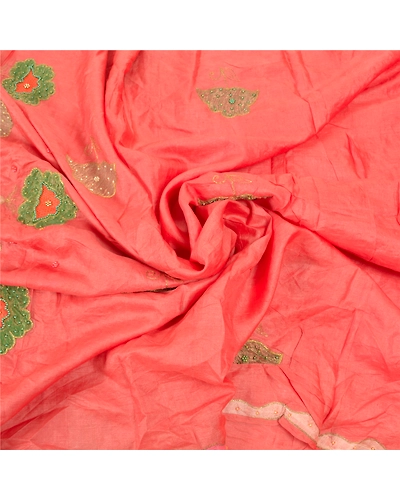 Sanskriti Vintage Peach Sarees 100% Pure Silk Hand Beaded Sari Craft Fabric, PS-57715-Peach-Beaded Work-100% Pure Silk-6