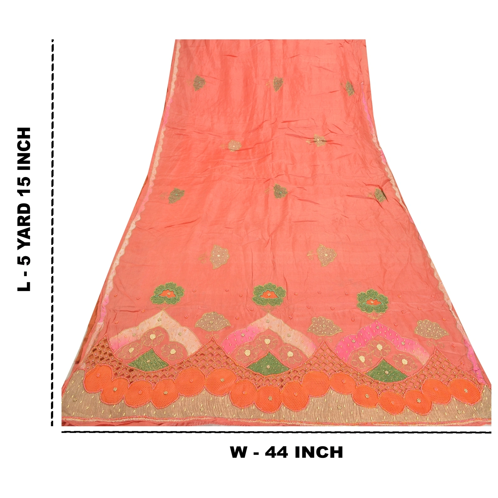 Sanskriti Vintage Peach Sarees 100% Pure Silk Hand Beaded Sari Craft Fabric, PS-57715-Peach-Beaded Work-100% Pure Silk-9